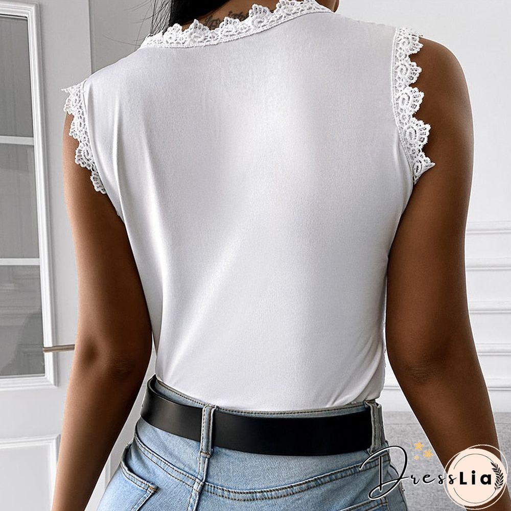 Womens sexy lace t-shirt summer fashion jacquard sleeveless slim casual tee y2k vintage