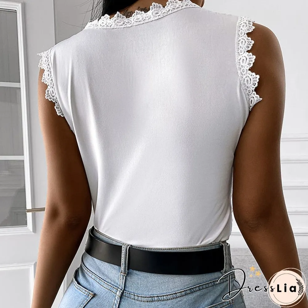 Womens sexy lace t-shirt summer fashion jacquard sleeveless slim casual tee y2k vintage