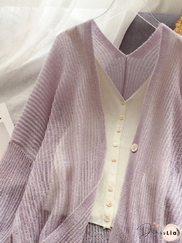 Womens Cardigan Sweater Jumper Ribbed Knit Button Solid Color Neck Stylish Casual Home