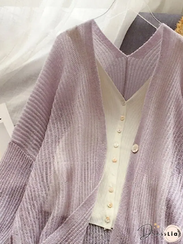 Womens Cardigan Sweater Jumper Ribbed Knit Button Solid Color Neck Stylish Casual Home