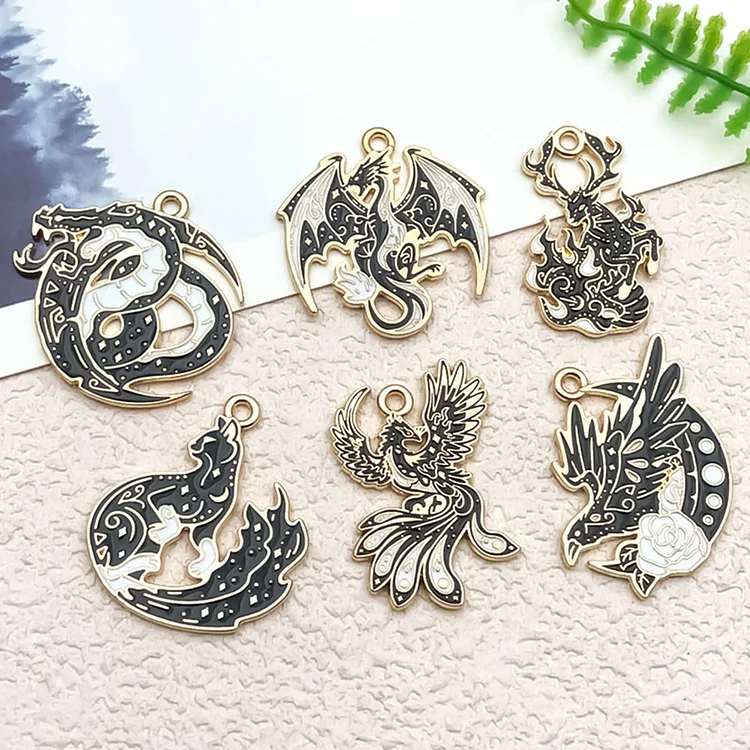 10/30pcs Cartoon Series Dragon Fly Dragon Charm Enamel Peacock Fox Deer Eagle Charm Pendant Bracelet DIY Earring Necklace Key Chain Jewelry Accessories