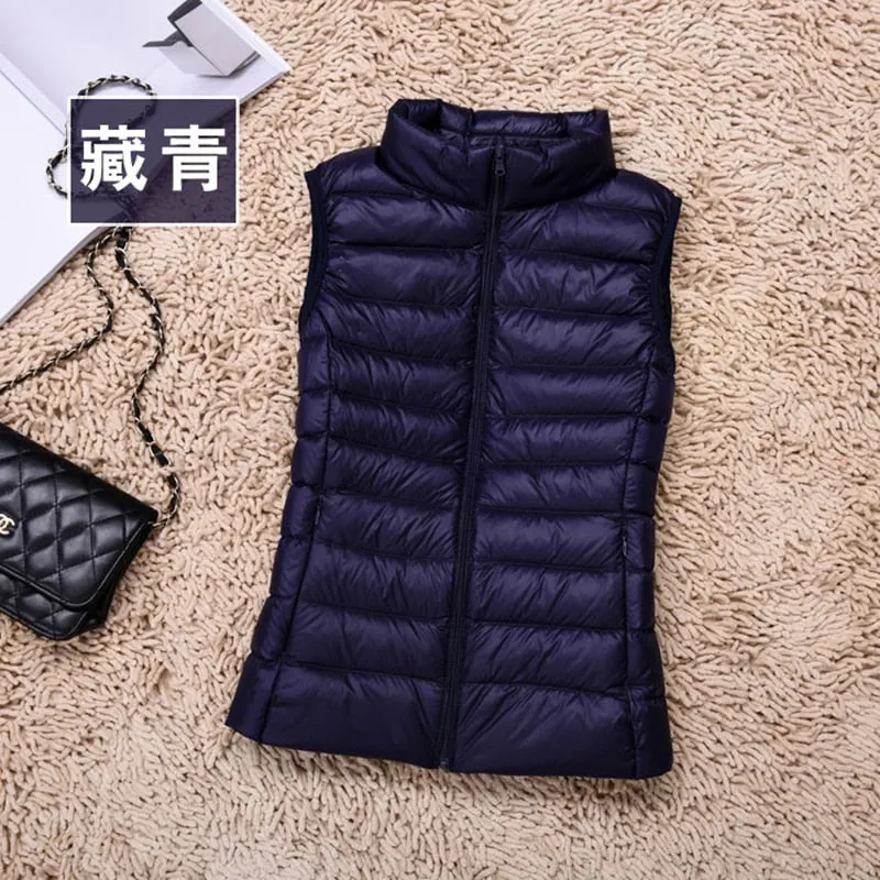 2021 New Women 90% White Duck Down Vest Women's Ultra Light Duck Down Vest Jacket Autumn Winter High collar Sleeveless Coat