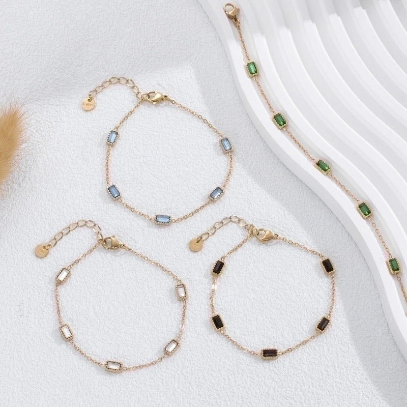 Minimalist Rectangle 304 Stainless Steel Zircon Bracelets In Bulk