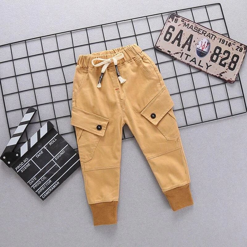 INS hot baby boys pants 0-5 years old Big pocket stitching letters Spring and autumn children's Fashion overalls cotton trousers