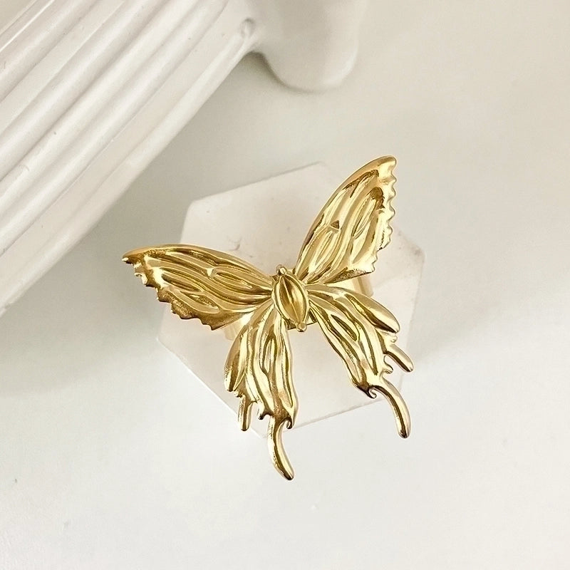 304 Stainless Steel 14K Gold Plated Preppy Style Romantic Plating Butterfly Rings