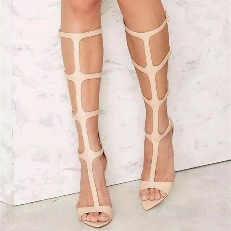 Nude Open Toe Stiletto Heel Buckle Gladiator Sandals for Women Nicepairs