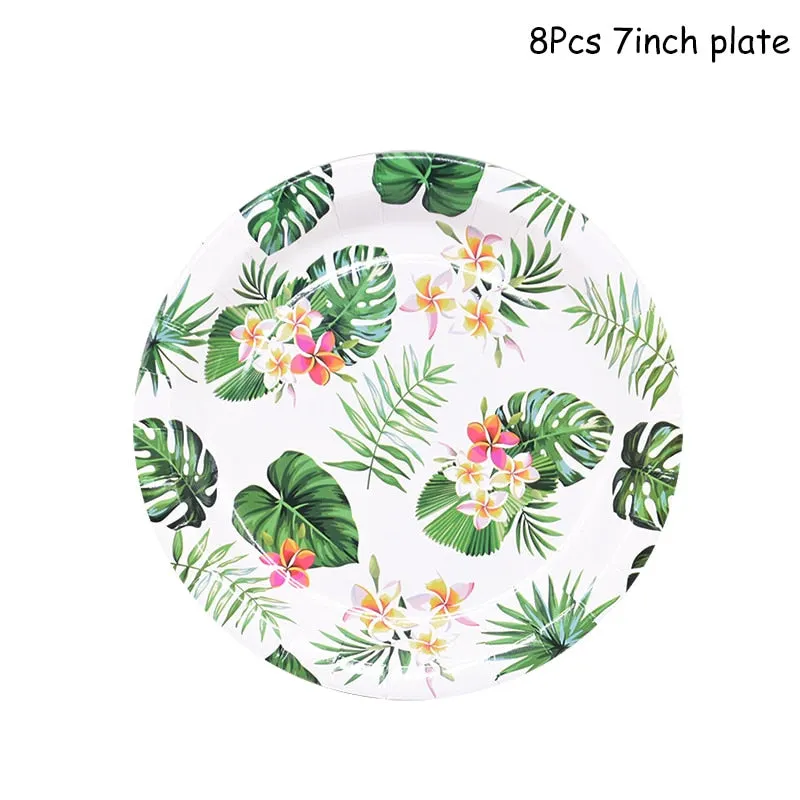Hawaiian Party Decorations Palm Leaves Bunting Banner Luau Flamingo Summer Tropical Party Decoration Jungle Safari Party Ballons
