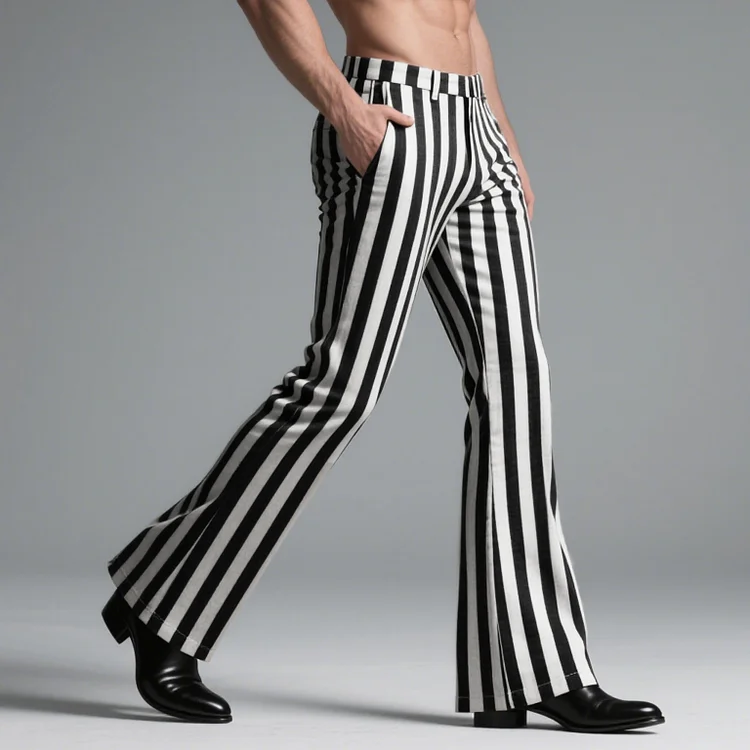 Okaywear Black And White Stripes Flare Leg Pants 