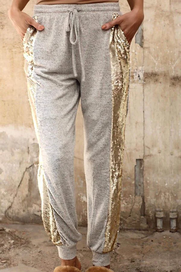 Womens Stylish Sports Gold Sequined Pants-Allyzone-Allyzone