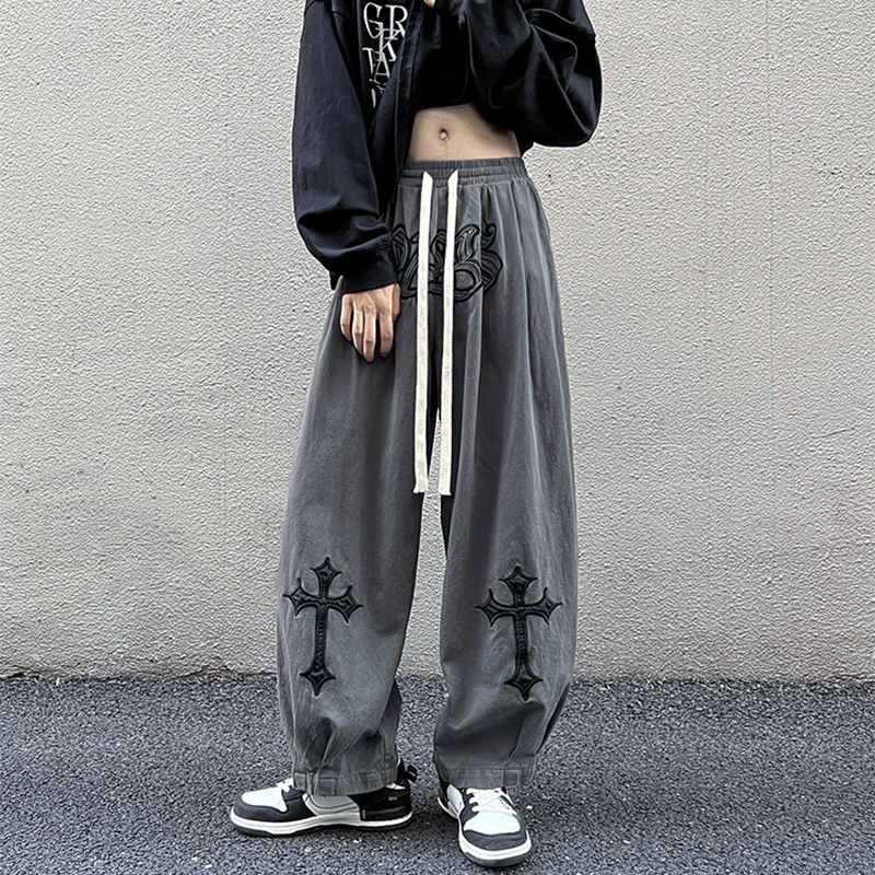 Placestovisits Vintage Y2k Pants Men Baggy Wide Leg Sweatpants Male Oversize Harem Pants Embroidery Streetwear Casual Sport Ankle-length 2025