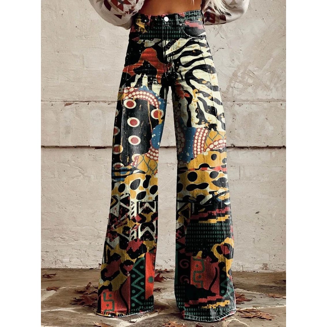 High Waist Printed Casual Wide Leg Pants Street Sle Long Trousers for Young Women 8-24 Years Old Autumn Season