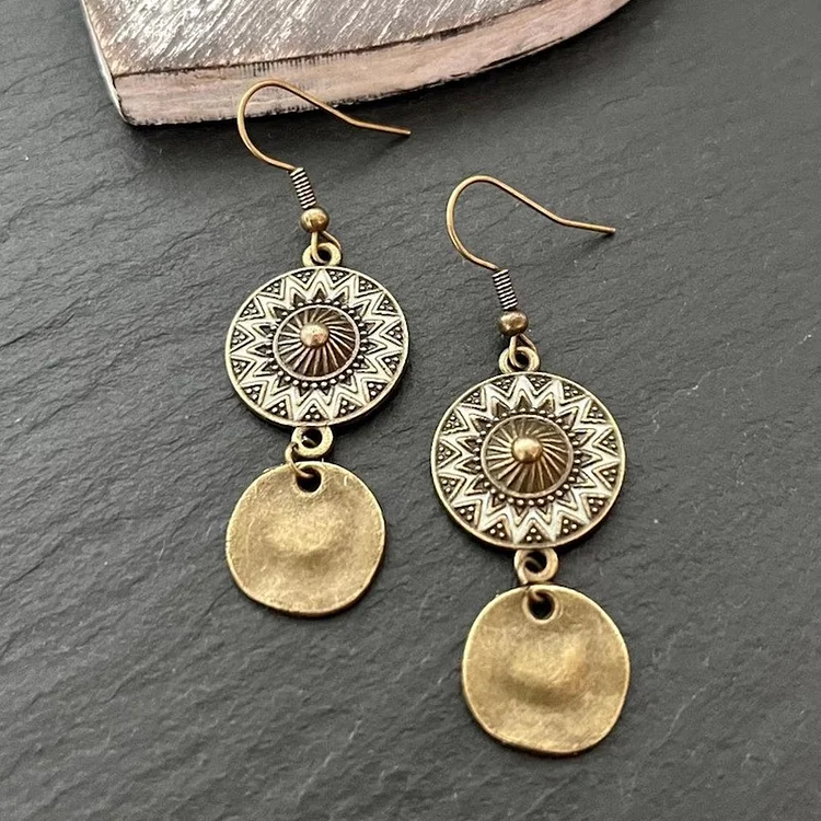 Lihuang Retro Ethnic Style Geometric Hollow Circular Pattern Pendant Earrings Personalized Women's Earrings Party Gift