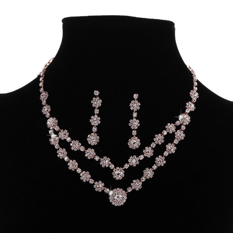 Copper IG Style Shiny Inlay Flower Rhinestones Jewelry Set