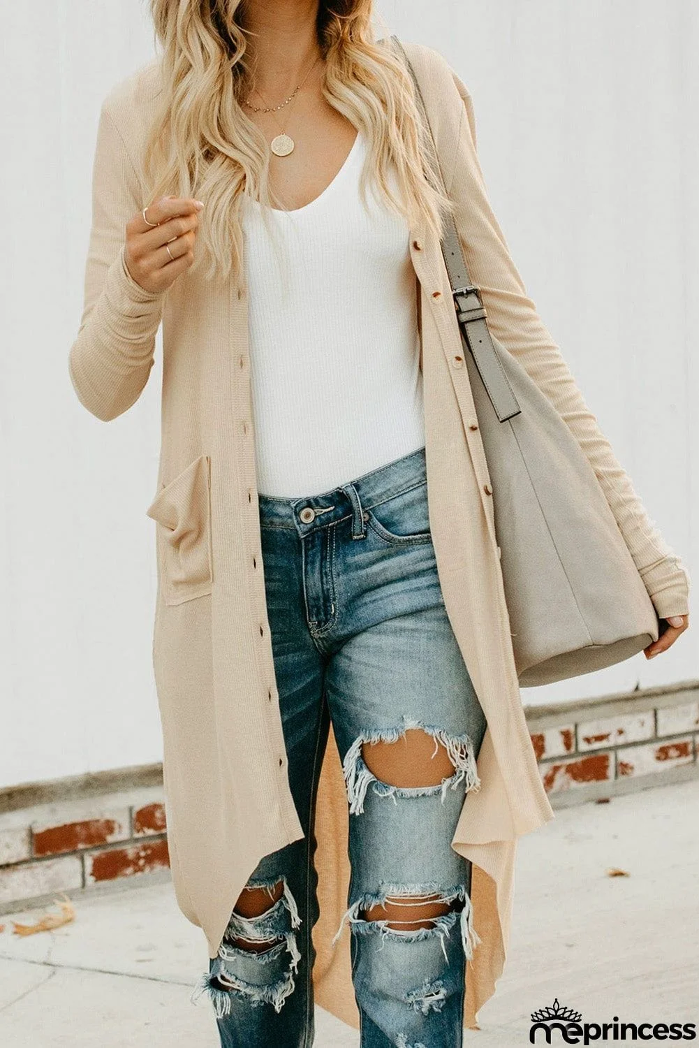 Selected Button Pocketed High Low Cardigan