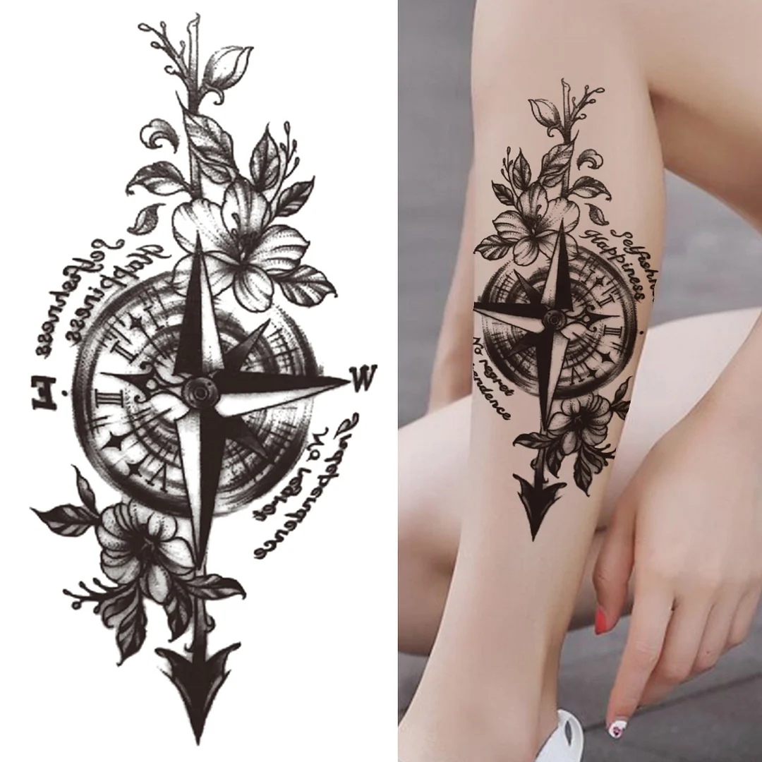 DIY Floral Temporary Tattoo For Women Girls Black Butterfly Rose Flower Tattoos Sticker Fake Sweat Pea Arm Tatoos Body Art