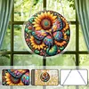 (25cm)DIY Acrylic Jigsaw Puzzle Window Hanging with Hanging Chain DIY Stained Glass Decoration Round Window Puzzle Decor for DIY Craft Project (Butterfly with Sunflowers)