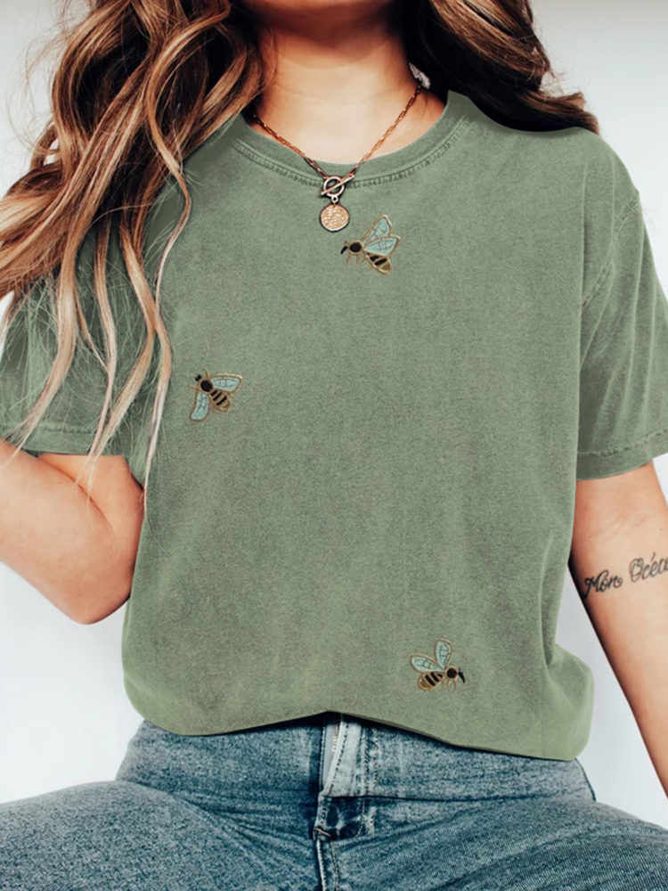Comstylish Vintage Bees Print Crew Neck Casual T-Shirt