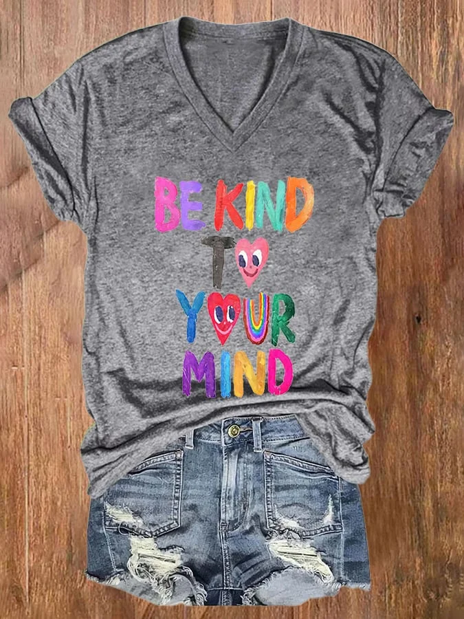 Women's Casual Be Kind To Your Mind Printed Short Sleeve T-Shirt socialshop