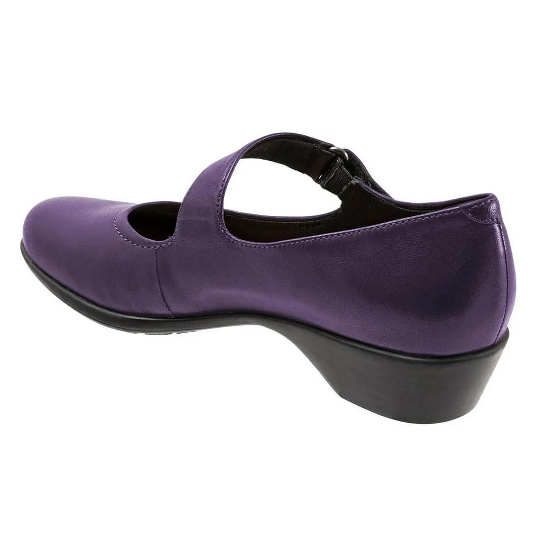 Women's Retro Round Toe Velcro Purple Mary Jane Shoes Heels