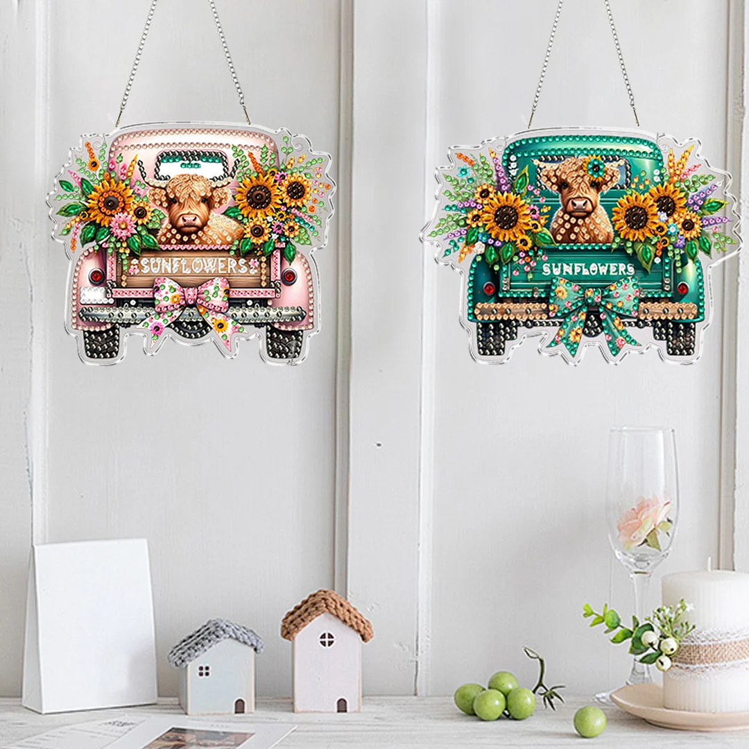 4Pcs Yak Cart 2D Flat DIY Special Shape Hanging Diamond Art Kits Wall Door Decor