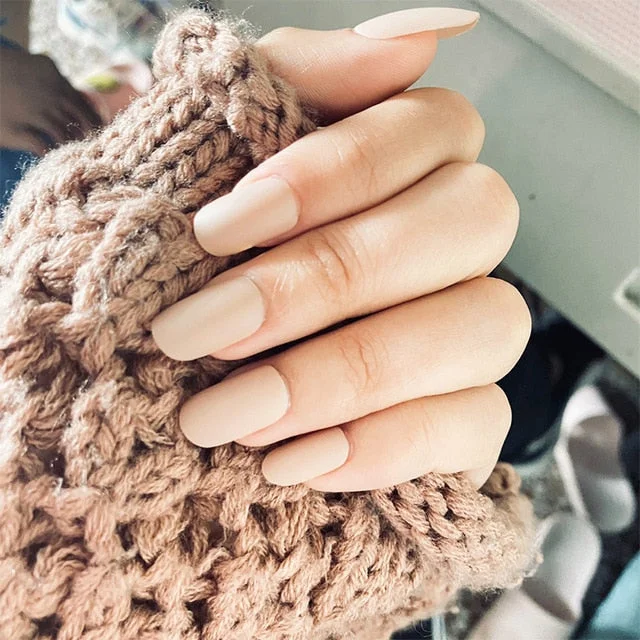 24pcs/box Khaki Pure Color Frosted Ballet matte Fake Nail press on Wearable Detachable Nail Tip Long Healthy full cover for Girl-Nail Inspo