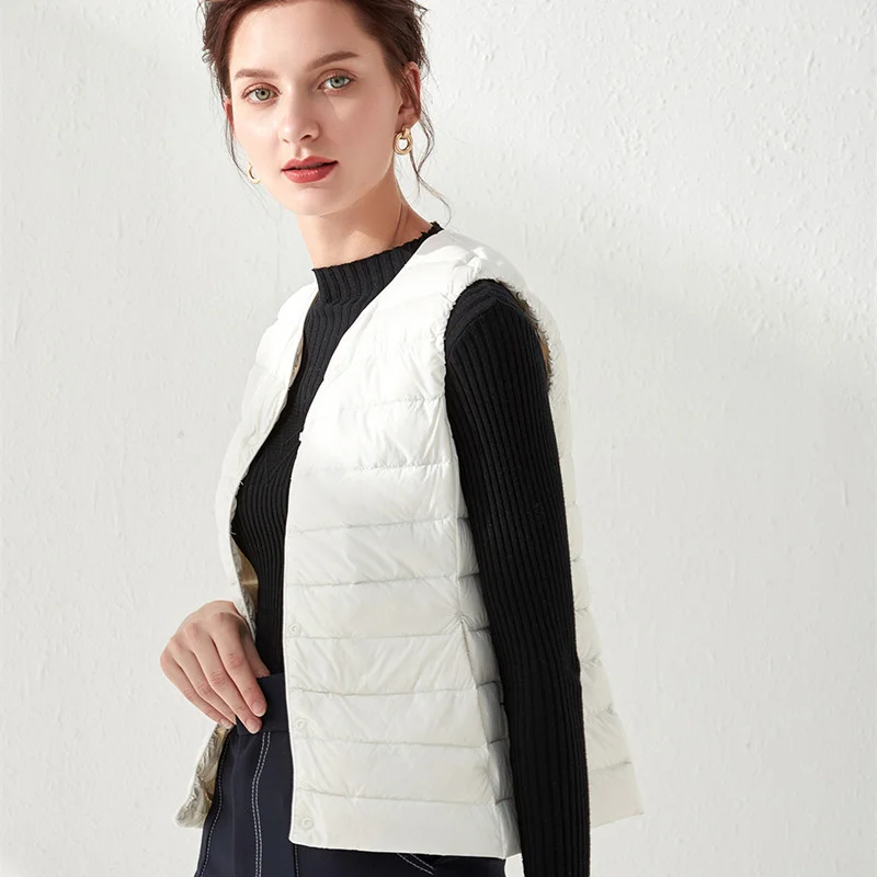 Woherb Hot Style Autumn Winter New Down Vest Female Thin And Short Money Without Collar Vest Fashion Portable Coat Slim Tide-Outfit Ideas