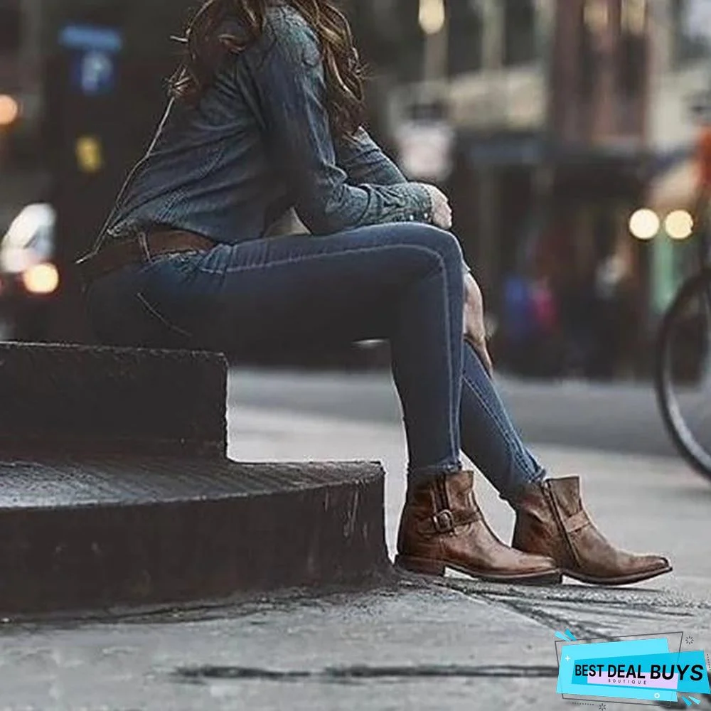 Fashion Zipper Low Heel Martin Boots