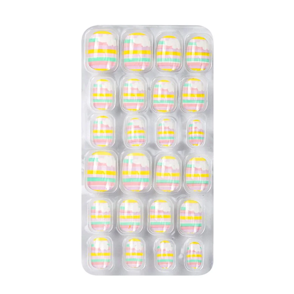 24Pcs/box Kids False Nails Press On Nail Cartoon Full Cover Fake Nails Snowflake Design Manicure Tips Nail Art for Children