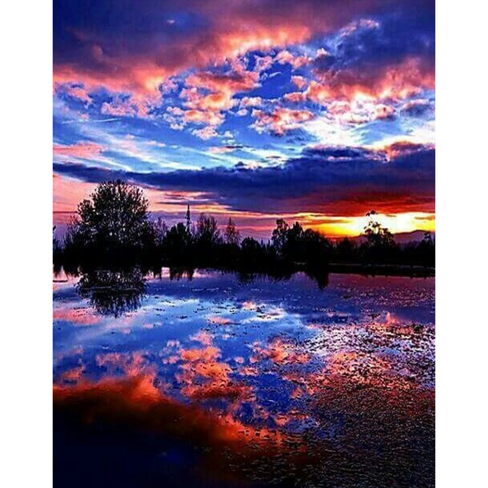 

30*40CM - Round Drill Diamond Painting - Sunset Lake, 501 Original