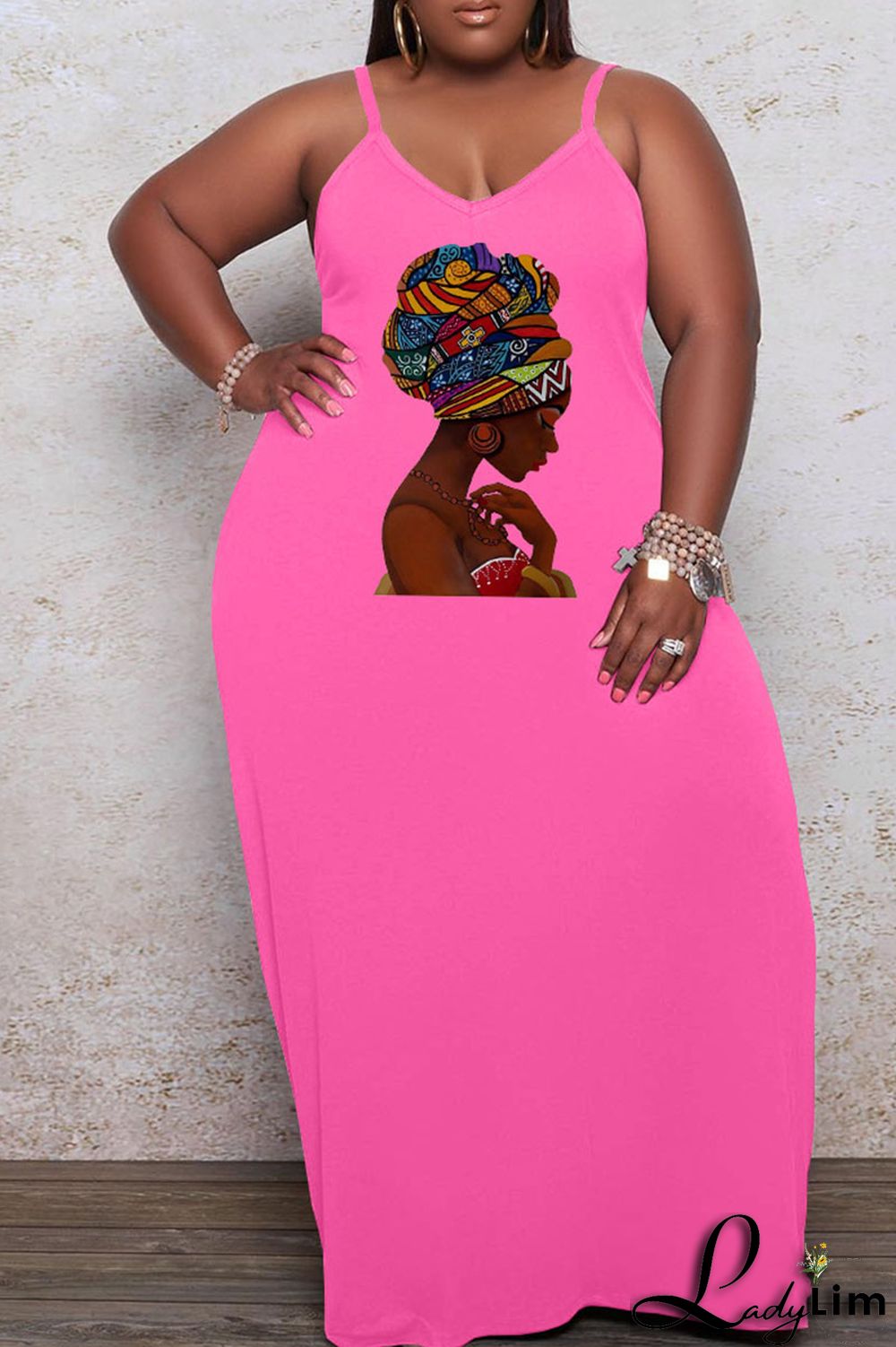 Apricot Casual Print Split Joint Spaghetti Strap Sling Dress Plus Size Dresses