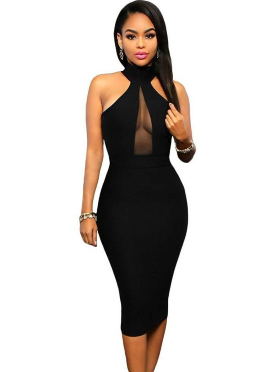 Sexy Halter Dress Turtleneck Hollow Out Party Bodycon Dress