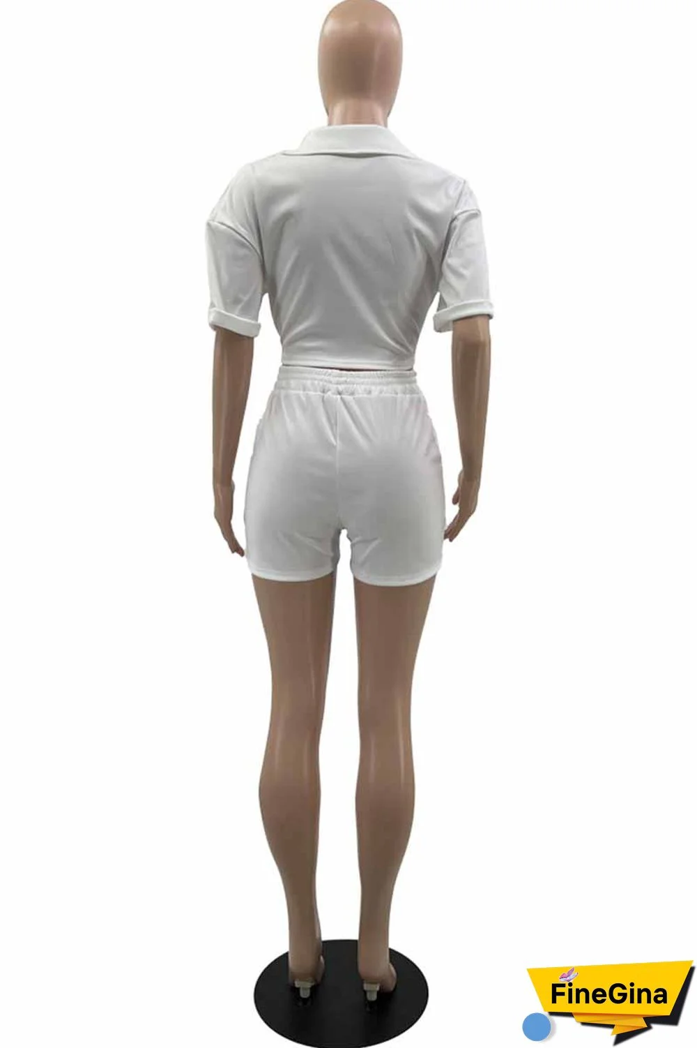 Blue Street Print Letter Turndown Collar Short Sleeve Two Pieces