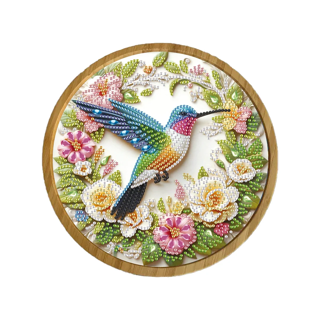 DIY Diamond Painting Kit Round Wooden Tray Diamond Painting Tray for Home (Bird)