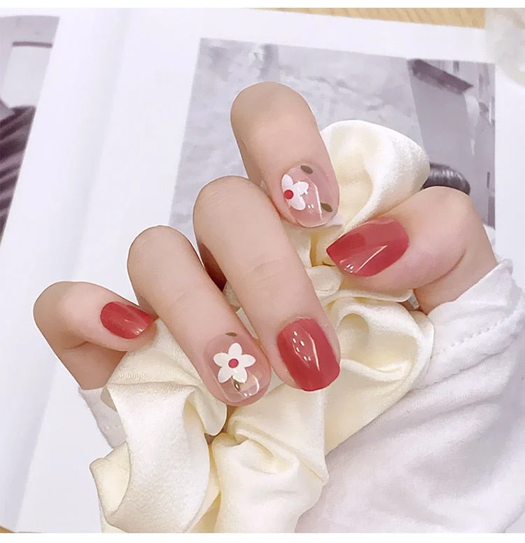 Fashion 24pc/set 10 Sizes Fake Nails Full Cover French False Nail Tips With Double-Sided Nail Adhesive Tab Press On Coffin Nail-Nail Inspo