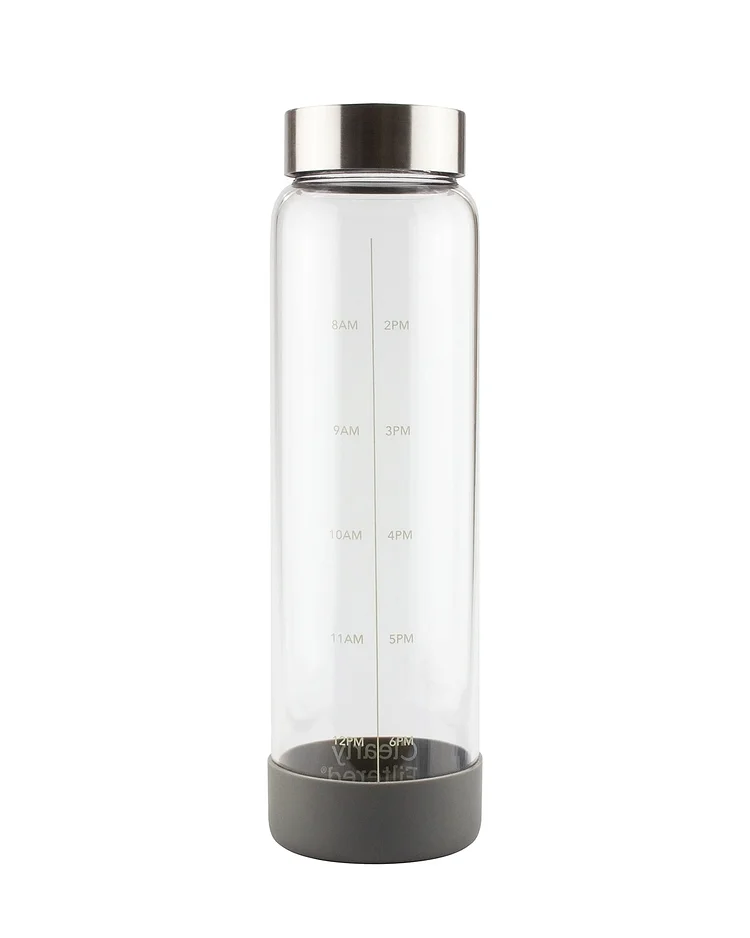 34oz Glass Motivational Water Bottle With Time Markings