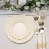10 Pack | 7.5" Ivory / Gold Flair Rim Plastic Dessert Appetizer Plates, Round Disposable Salad Plates