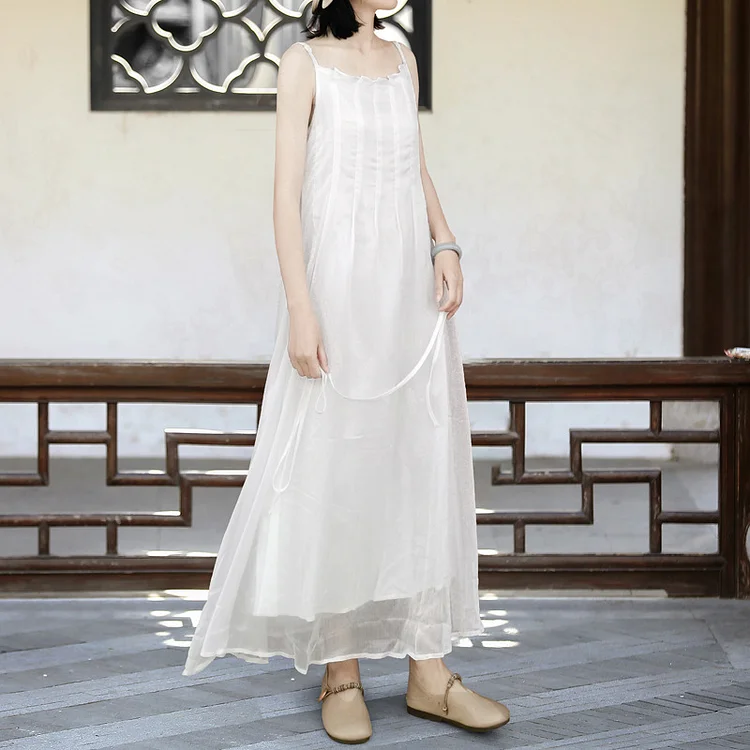 Casual Thin Sling Maxi Dress with Belt