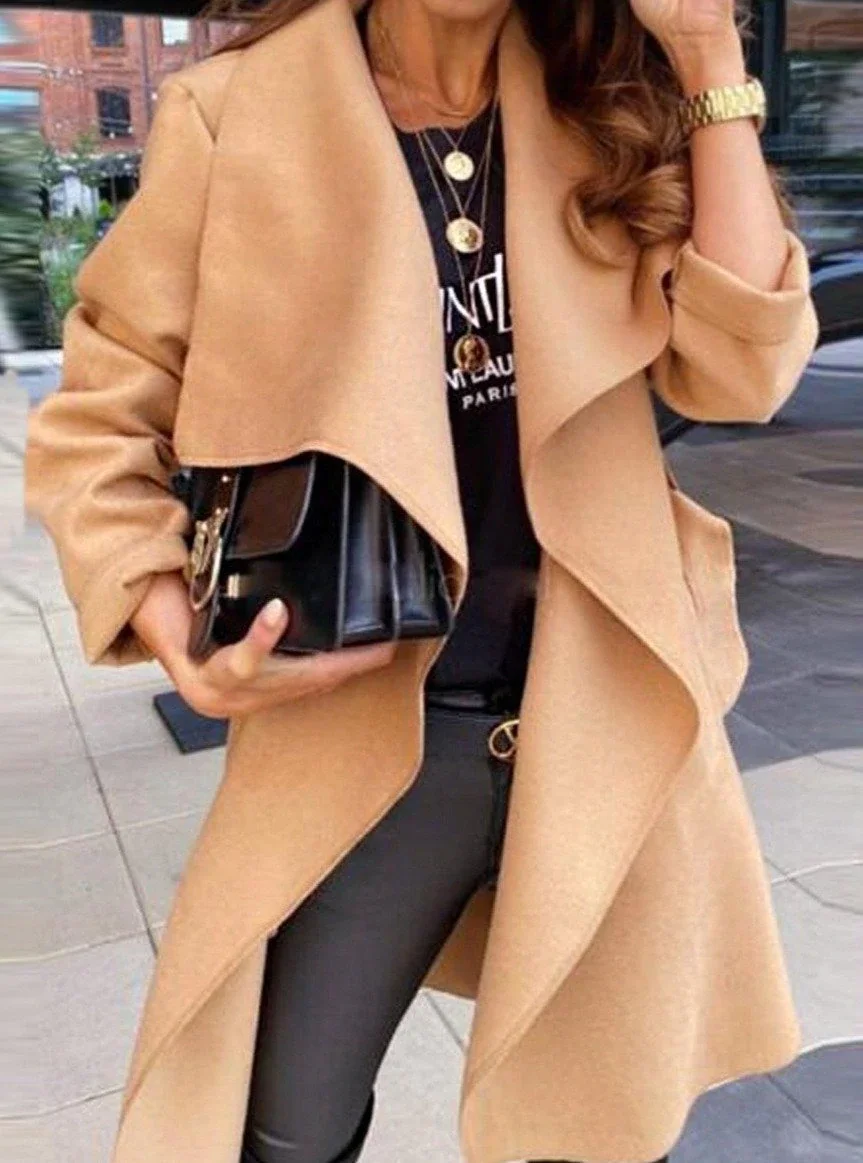 Casual Long-Sleeved Solid Color Tie Coat | EGEMISS