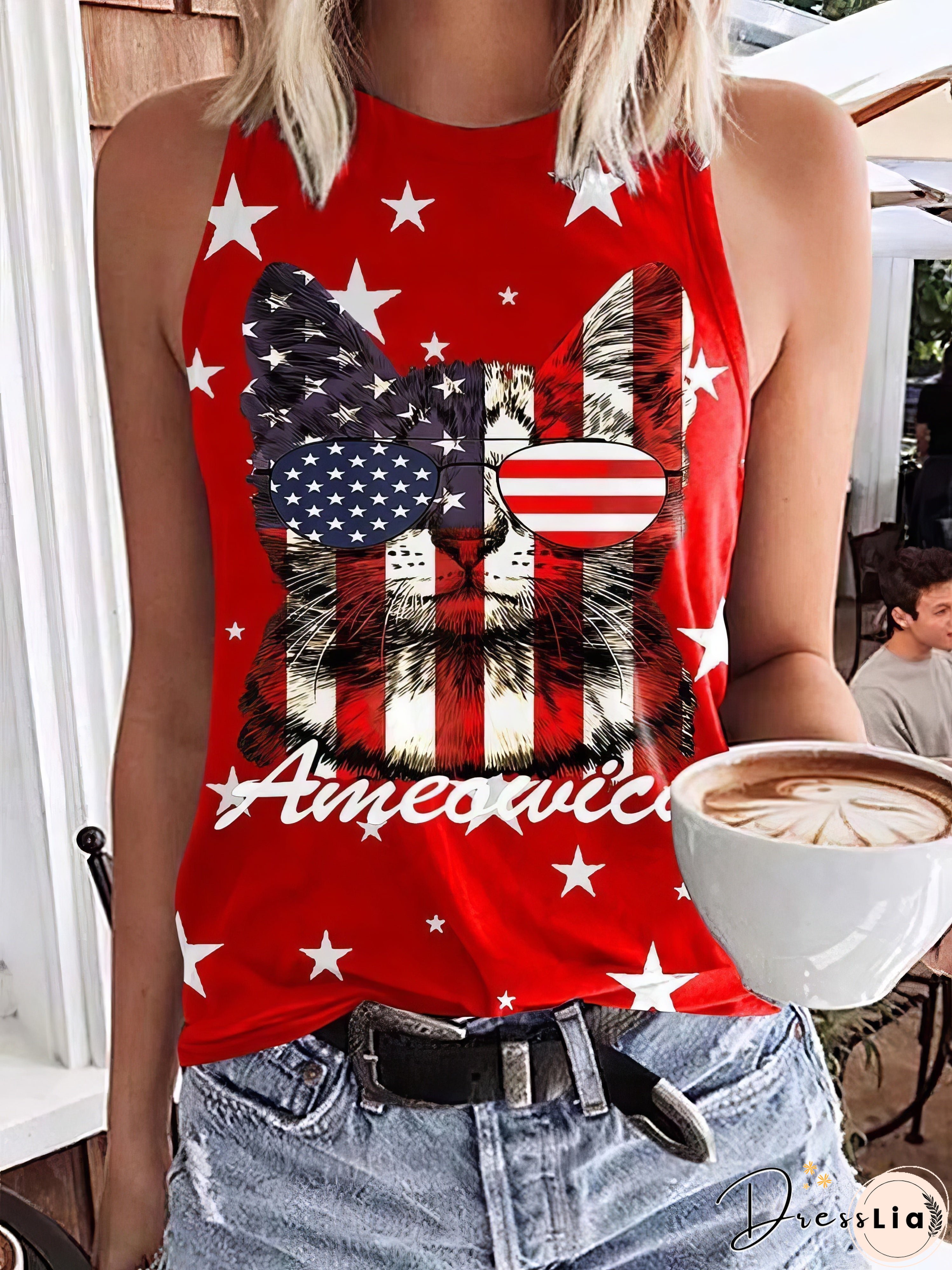 Printed Round Neck Slim Tank Top