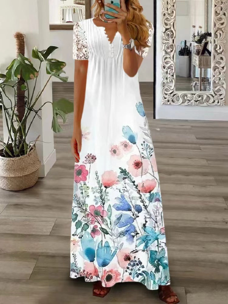 Women Long Sleeve V-neck Graphic Floral Printed Top