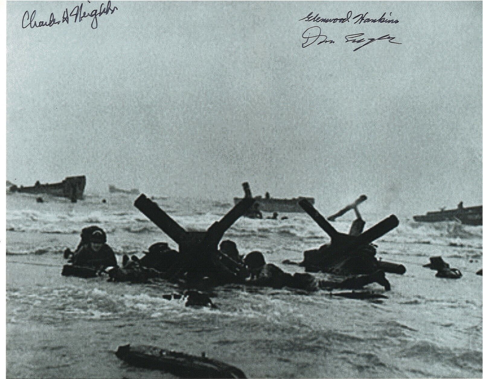 D-DAYJUNE 6,1944 OMAHA BEACH LANDING 3 D-DAY VETERANS RARE MULTI SIGNED Photo Poster painting