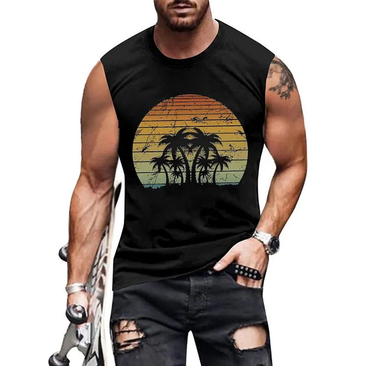 Men's Crew Neck Palm Print Track Tank Top