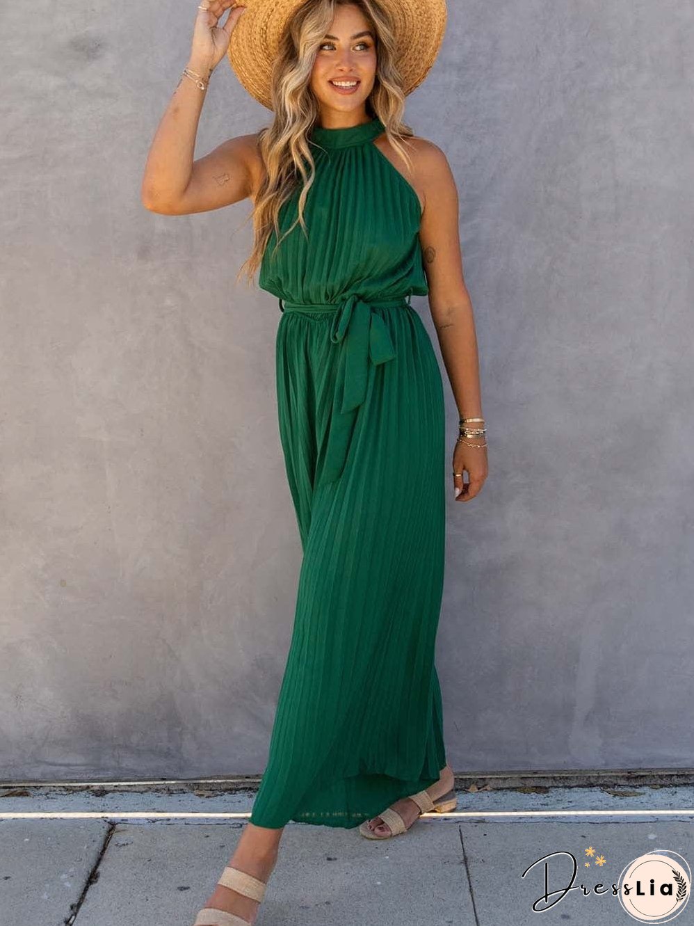 Emerald Green Pleated Jumpsuit