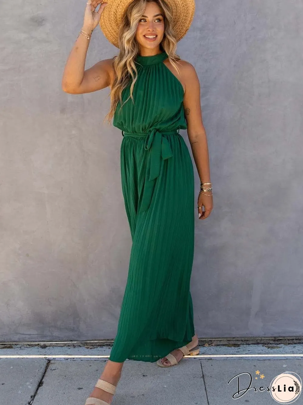 Emerald Green Pleated Jumpsuit