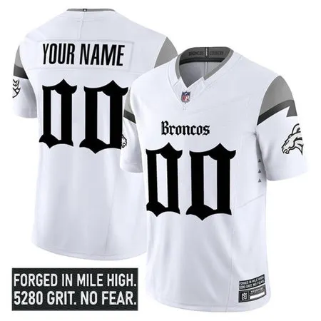 Youth Denver Broncos White 2025 F.U.S.E. With 1-Star C Patch "Gothic Mile High Shadows Edition" Vapor Limited Stitched Football Custom Jersey