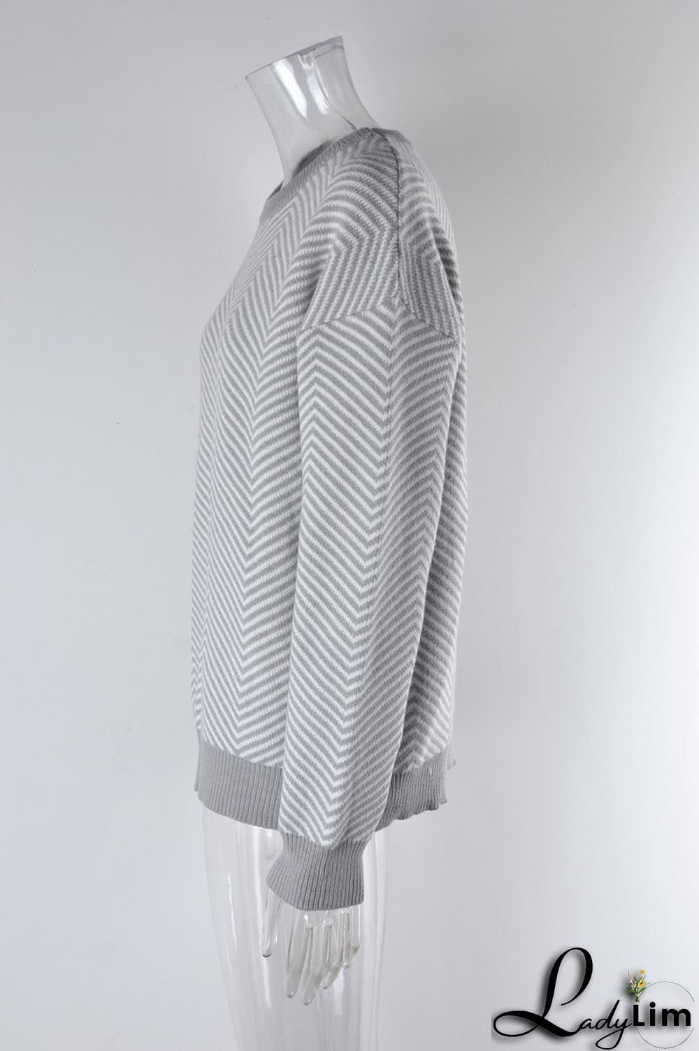 WomenBasic Round Neck Long Sleeve Striped Sweater