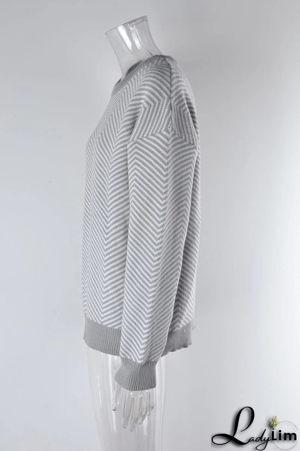 WomenBasic Round Neck Long Sleeve Striped Sweater