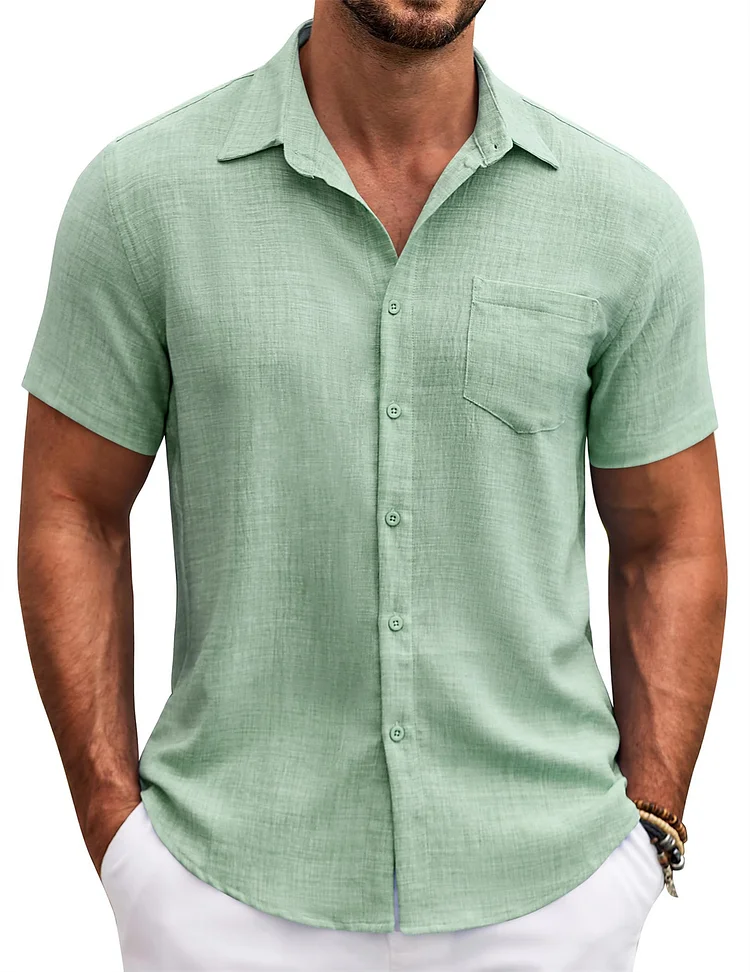 Men's Summer Basic Casual Pocket Short-sleeved Shirt