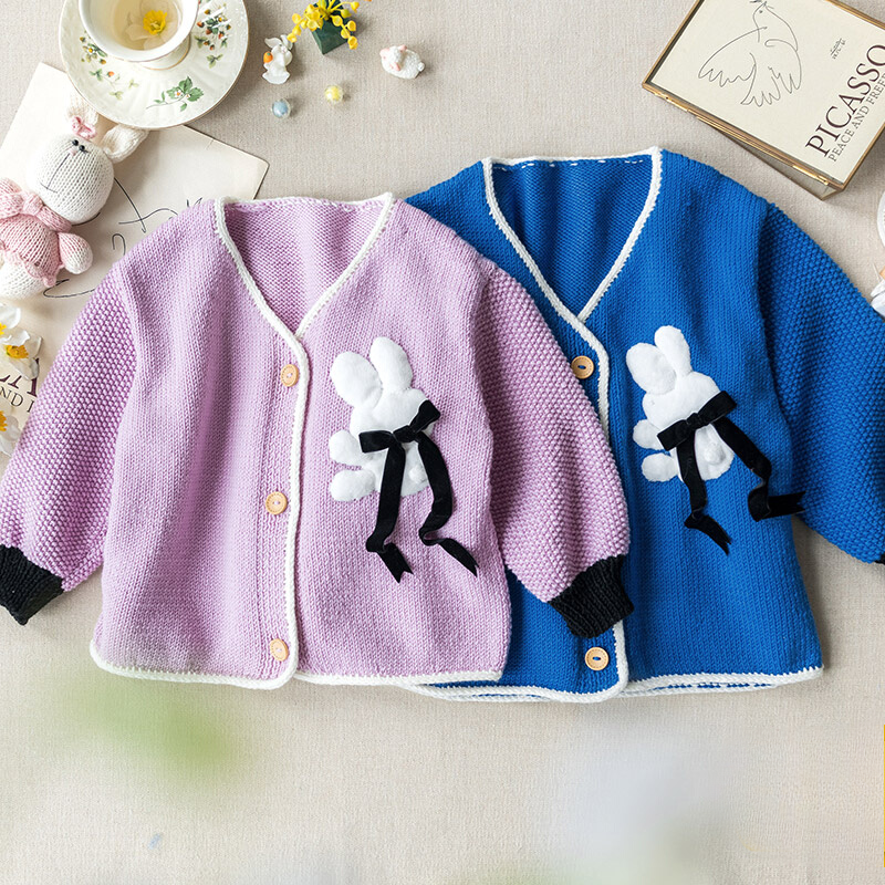 Cozy Bunny Cardigan DIY Knitting Kit - Handcrafted Wool Yarn Set