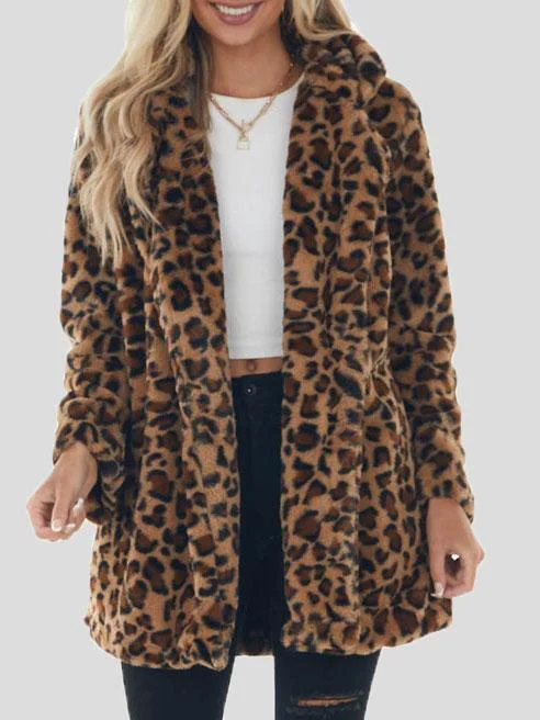 Fashion Leopard Pocket Plush Coat